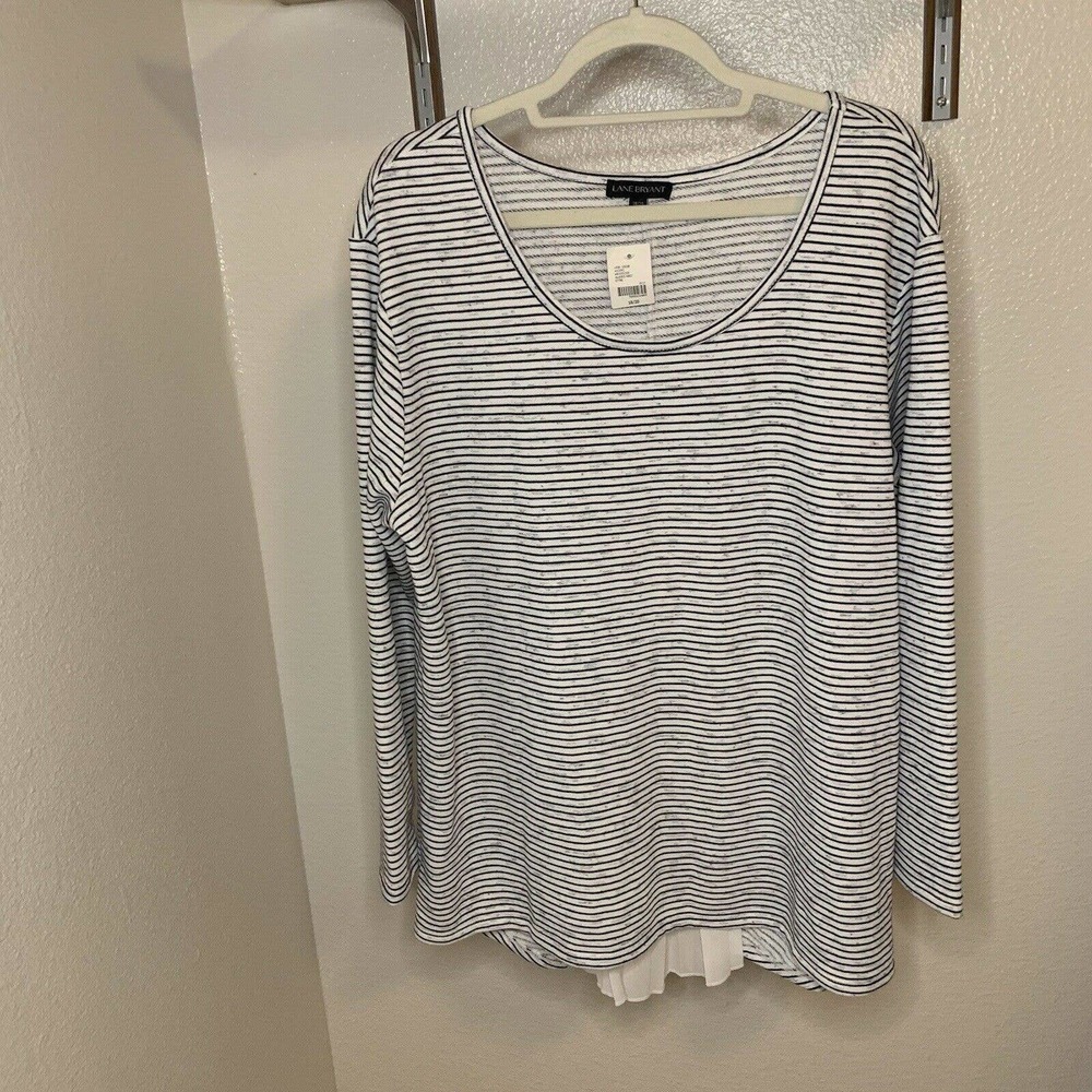 Lane Bryant B&White Striped Hi/Lo Pleated Back Panel Blouse Plus Size 18/20 NWT